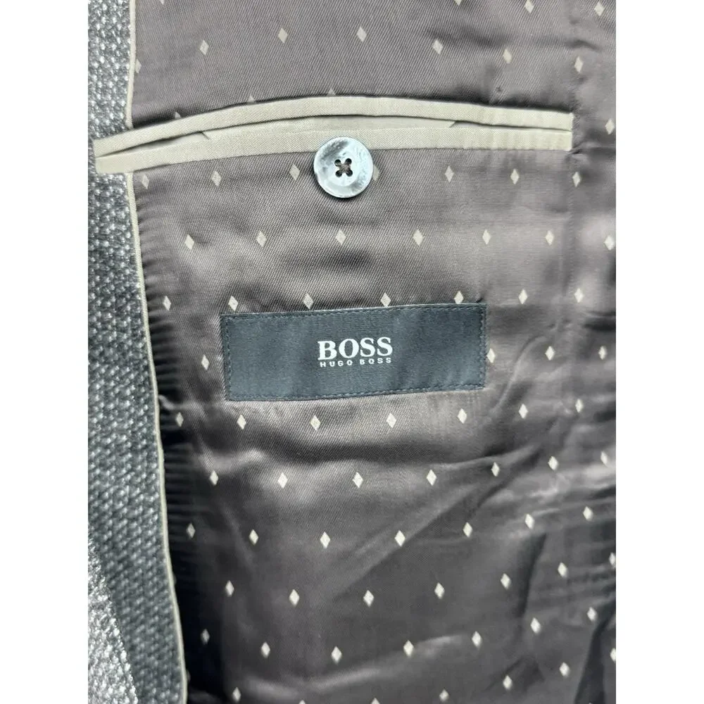 Hugo Boss Mens Brown Argyle Silk Wool Cashmere Blend Blazer 48R